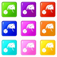 Poster - D hand printing icons set 9 color collection isolated on white for any design