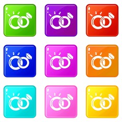 Poster - Wedding rings icons set 9 color collection isolated on white for any design