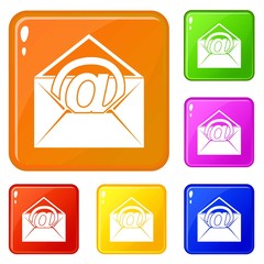 Poster - Envelope with email sign icons set collection vector 6 color isolated on white background