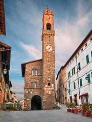 Sticker - Montalcino, Siena, Tuscany, Italy: the medieval Palazzo dei Priori, now city hall