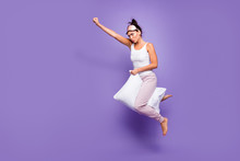 Full Length Side Profile Body Size Photo Beautiful She Her Lady Super Power Flight Hold Between Legs Pillow Funny Satisfied Wear Sleeping Mask Pants Tank-top Pajamas Isolated Violet Purple Background