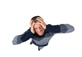 Wall Mural - man with headache on white background