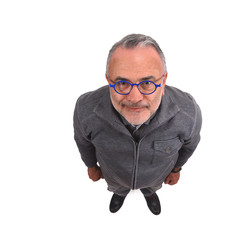 Wall Mural - top view portrait of a man on  white