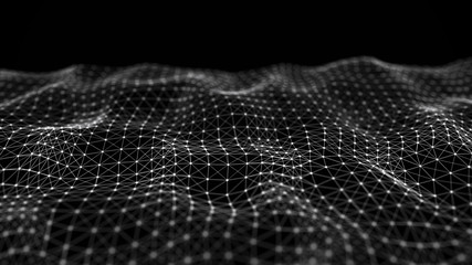 Fototapete - Wave of interlacing points and lines. Abstract background. Technological style for science, big data.3d rendering.