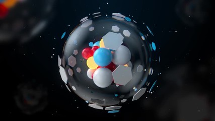 Poster - 3d render abstract background with complex structured element in the center. Technology or science concept. 3d visualization of  pseudo cell. Loopable animation.