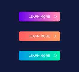 Poster - Learn more, button set. Different gradient colors. Modern vector illustration flat style