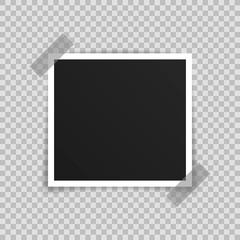 Wall Mural - vector photo frame mockup design. photo frame on sticky tape isolated on transparent background. vec