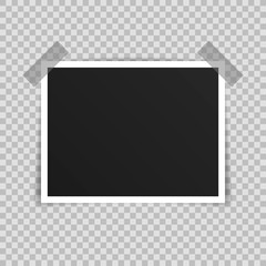 Wall Mural - vector photo frame mockup design. photo frame on sticky tape isolated on transparent background. vec