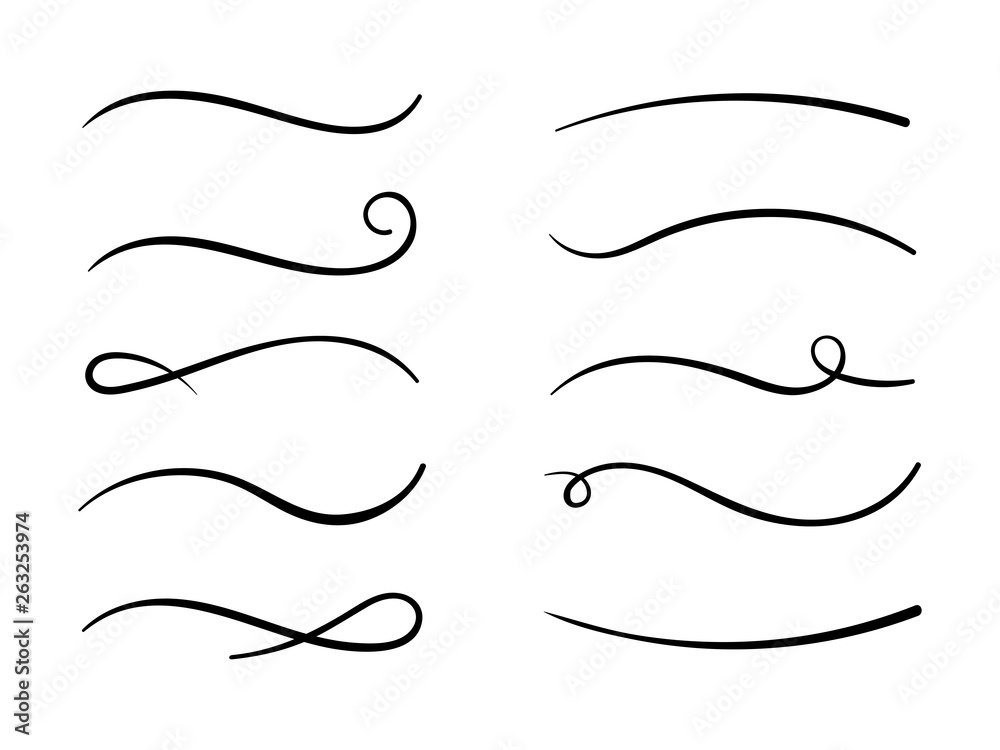 Hand drawn collection of curly swishes, swashes, swoops. Calligraphy swirl. Highlight text elements - obrazy, fototapety, plakaty 