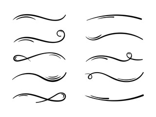 Hand drawn collection of curly swishes, swashes, swoops. Calligraphy swirl. Highlight text elements