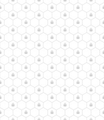 Wall Mural - seamless pattern vector. gray hexagon line and lock symbol on white background pattern, security con