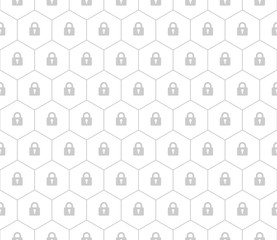 Wall Mural - seamless pattern vector. gray hexagon line and lock symbol on white background pattern, security con