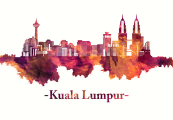 Fototapete - Kuala Lumpur Malaysia skyline in red