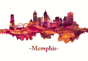 Fototapete - Memphis Tennessee skyline in red