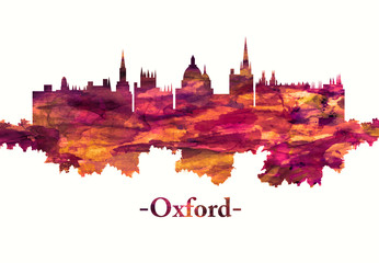 Canvas Print - Oxford England skyline in red