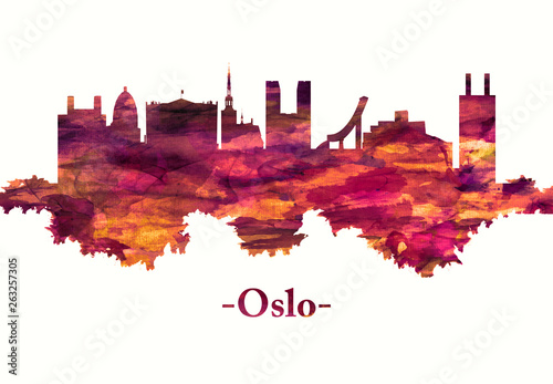 Cuadros en Lienzo Oslo Norway skyline in red