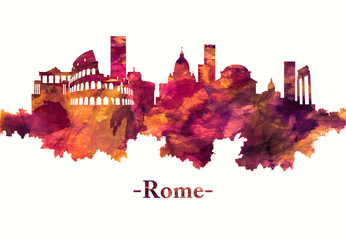 Wall Mural - Rome Italy skyline in red