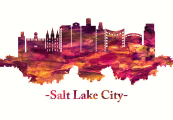 Fototapete - Salt Lake City Utah skyline in red