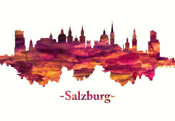 Fototapete - Salzburg Austria skyline in red
