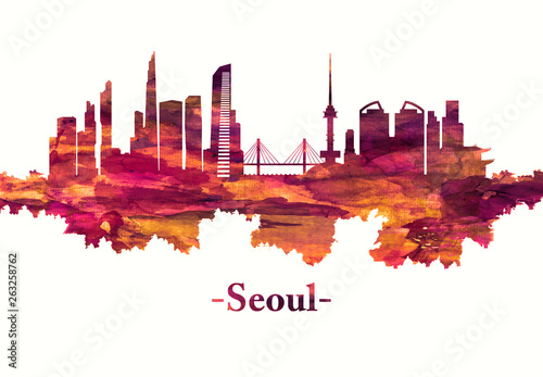 Seoul South Korea skyline in red Wallpaper Mural