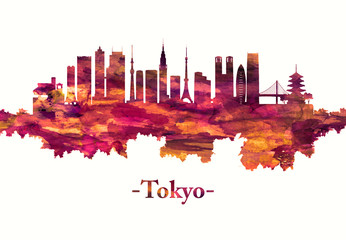 Wall Mural - Tokyo Japan skyline in red