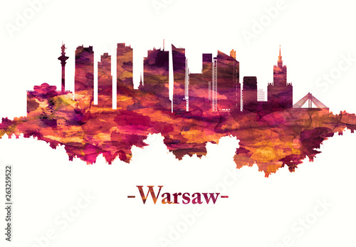 Plakat Warszawa   warszawa-polska-skyline-na-czerwono