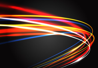 Poster - abstract color light fast speed curve motion on black technology luxury background vector illustrati