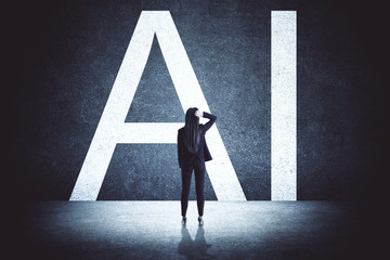 Poster - Businesswoman looking at AI