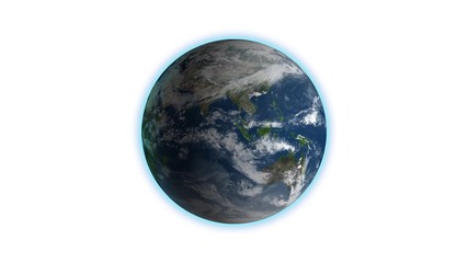 Wall Mural - Realistic Earth Rotating on White Loop . Globe is centered in frame, with correct rotation in seamless loop.