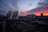 Fototapeta Miasto - aerial shot of the Siberian capital Novosibirsk city at sunset