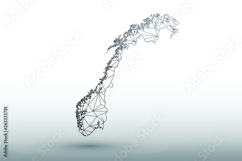 Fotografía Norway map vector of black color geometric connected lines using triangles on li