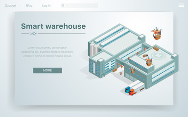 Flat Illustration Smart Warehouse at Huge Building