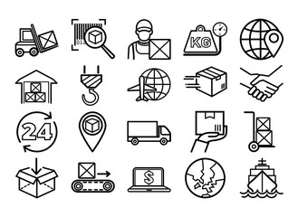 Wall Mural - Set of Logistics, Delivery Related, Transportation Line Icons.