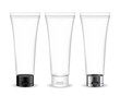 Cosmetic tube for cream, gel, liquid, foam. Beauty product package (transparent). Vector illustration.