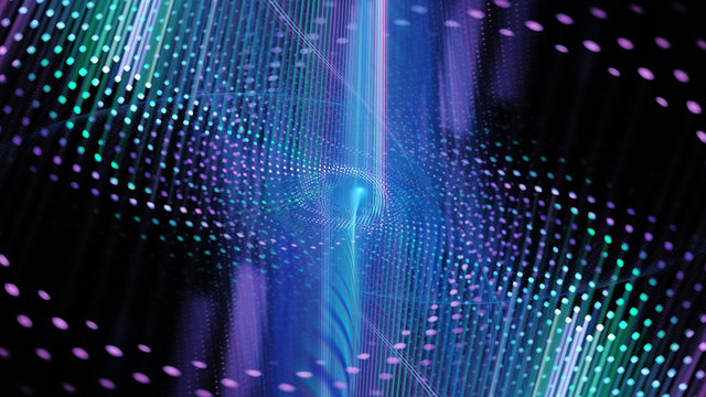 Abstract background. 3d illustration. Fractal graphics composition of dots, waves and rays of light.