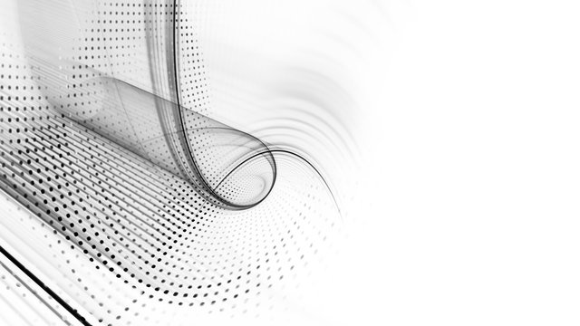 Abstract white background. 3d illustration. Fractal graphics composition of dots, waves and rays of light.