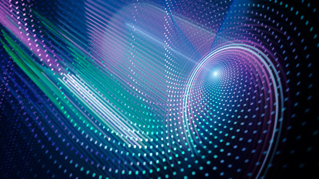 Abstract background. 3d illustration. Fractal graphics composition of dots, waves and rays of light.