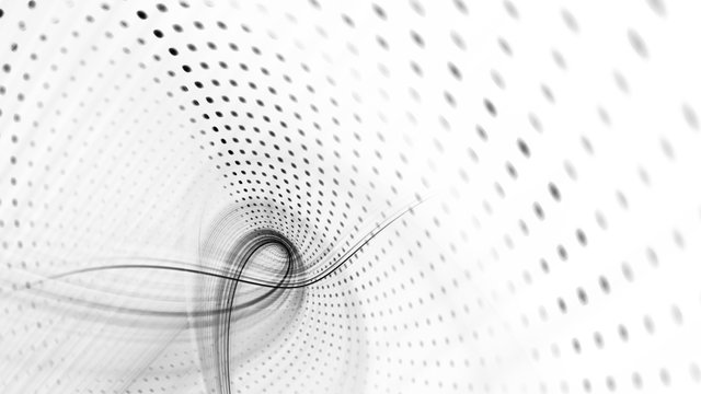 Abstract white background. 3d illustration. Fractal graphics composition of dots, waves and rays of light.