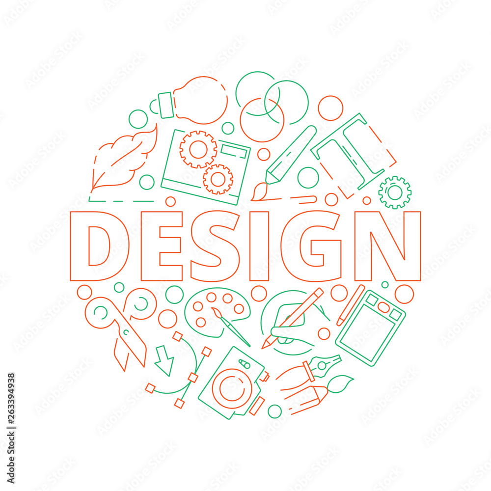 Graphic design tools background. Print typography web design creative art  items in circle shape vector illustrations. Instrument drawing, scissors  and palette Stock Vector | Adobe Stock, image size:1000x1000
