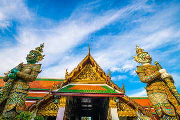 Emerald buddhist temple with golden pagoda Wat Phra Kaew