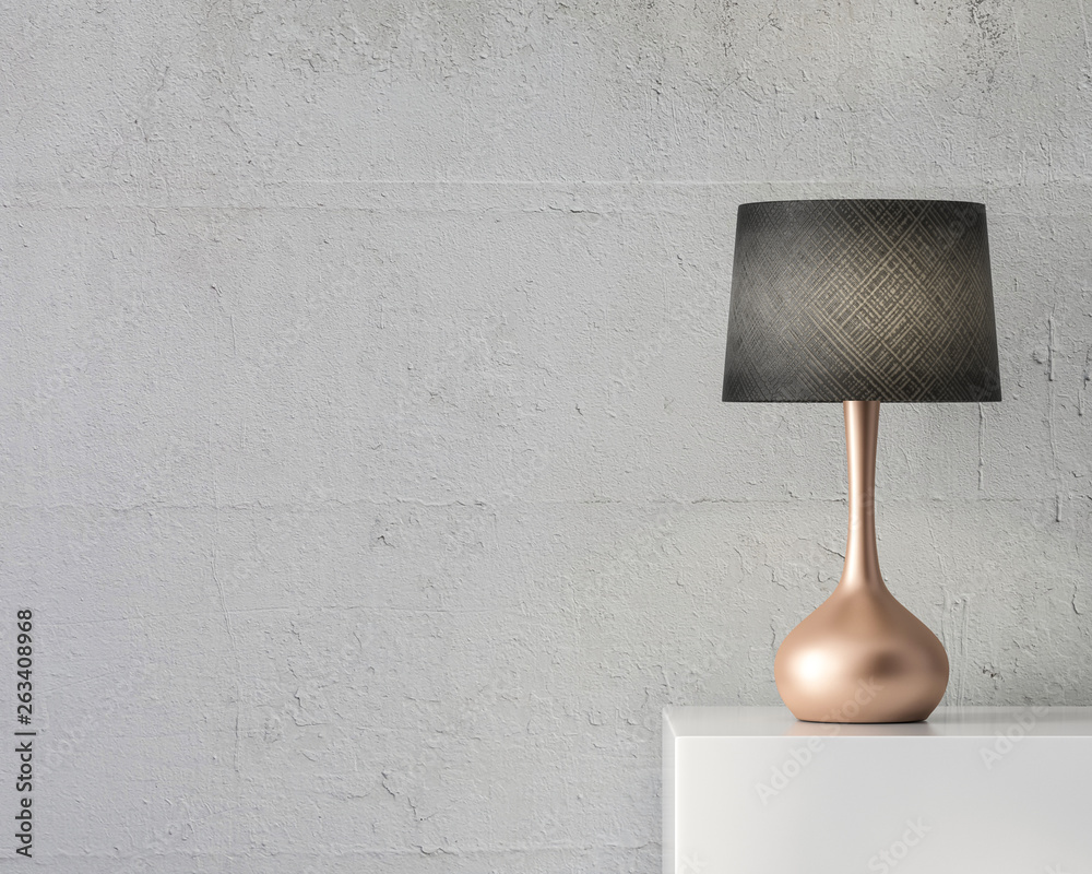Stylish table lamp mockup with black shade and gold stand - obrazy, fototapety, plakaty 