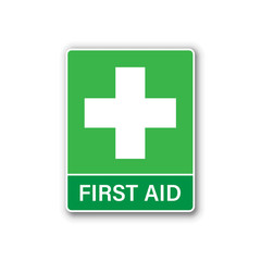 Wall Mural - First aid sign icon in flat style. Health, help and medical vector illustration on white isolated background. Hospital business concept.