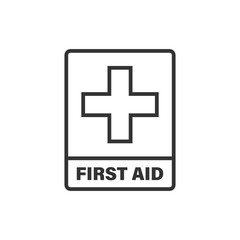 Wall Mural - First aid sign icon in flat style. Health, help and medical vector illustration on white isolated background. Hospital business concept.