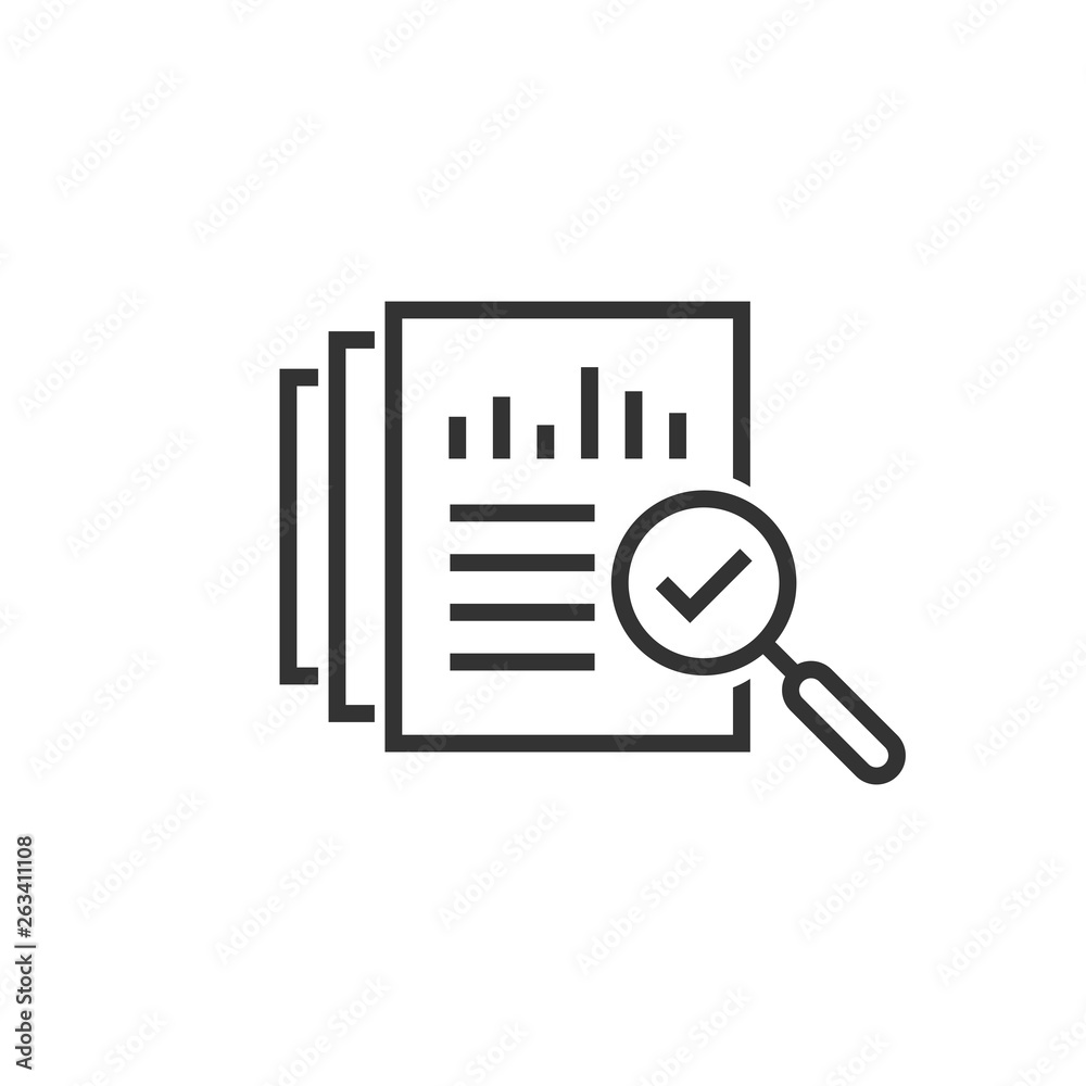 Audit document icon in flat style. Result report vector illustration on white isolated background. Verification control business concept. - obrazy, fototapety, plakaty 