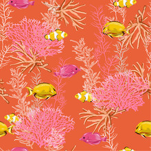 Beautiful Hand Drawn Nautical Sea Treasure Animal And Coral Seamless Pattern Prints Vector Design For Fashion,fabric,web Wallpaper And All Prints