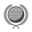 Golf ball with laurel wreath. Design element for logo, label, sign, poster, card, badge.