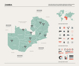 Fototapeta  - Vector map of Zambia.  High detailed country map with division, cities and capital Lusaka. Political map,  world map, infographic elements.