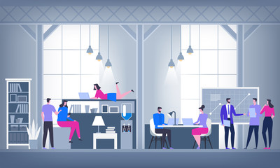 Poster - Creative Office Coworking Center. University Campus. Flat Vector Illustration