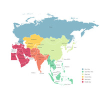 Colorful Vector Illustration With Simplified Map Of Asia Countries. States Borders And Names