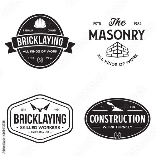 Fotomural Set of vintage construction and bricklaying labels